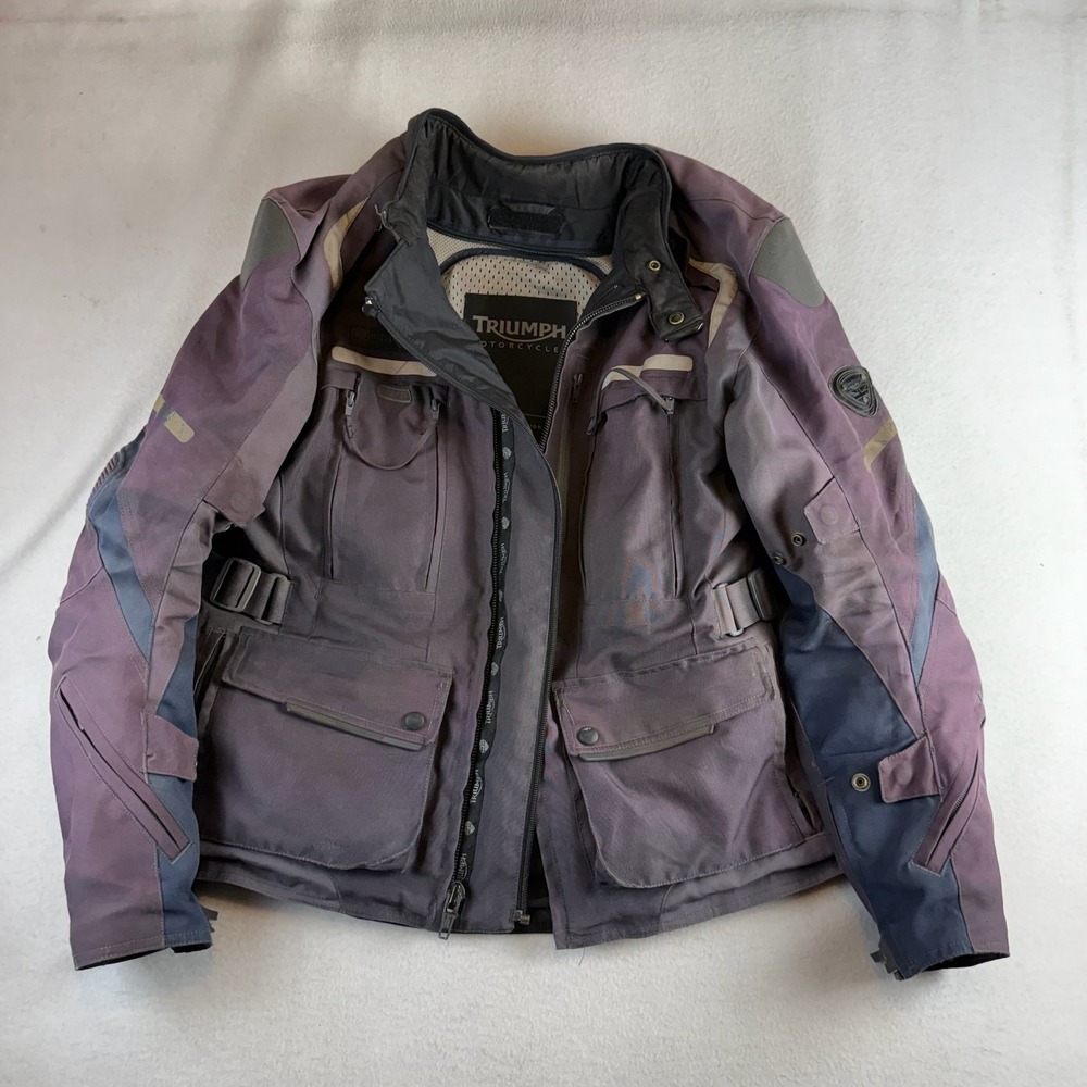 Triumph Motorcycles Men Padded Riding Jacket Black Faded Large Cargo Pocket Moto